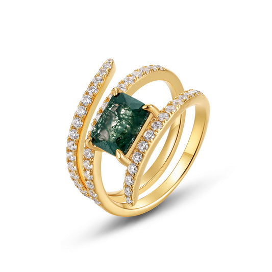 Mosslight Bloom Moss Agate Ring - Gold Plated