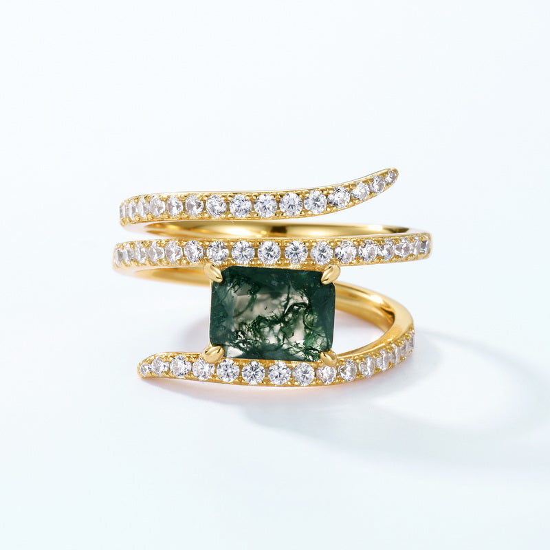 Mosslight Bloom Moss Agate Ring - Gold Plated