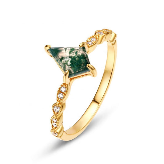 Whispering Moss Agate Ring - Gold Plated