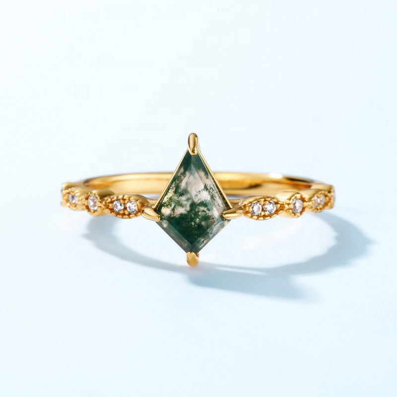 Whispering Moss Agate Ring - Gold Plated