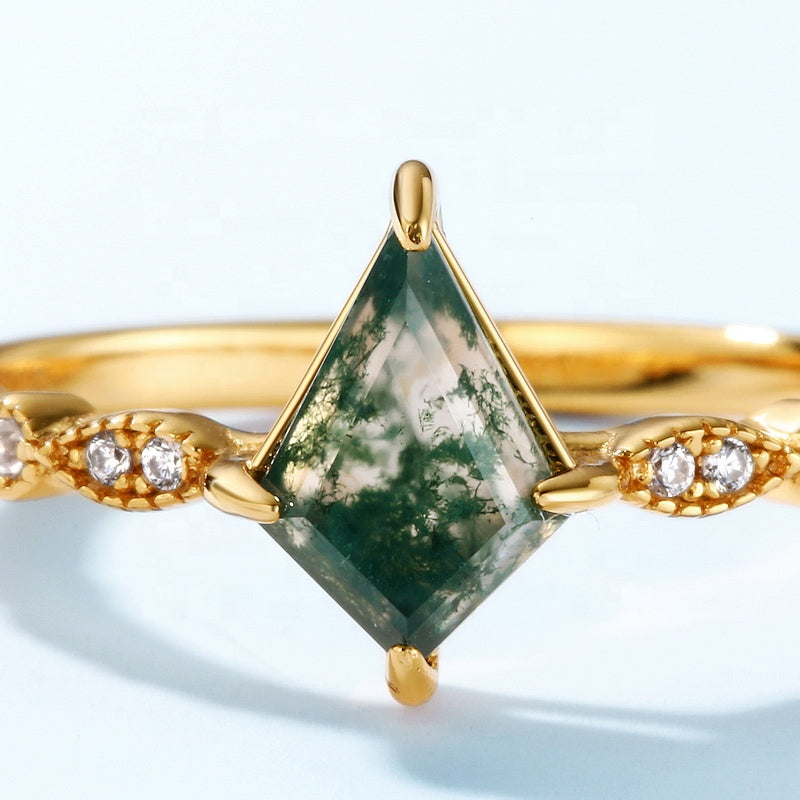 Whispering Moss Agate Ring - Gold Plated